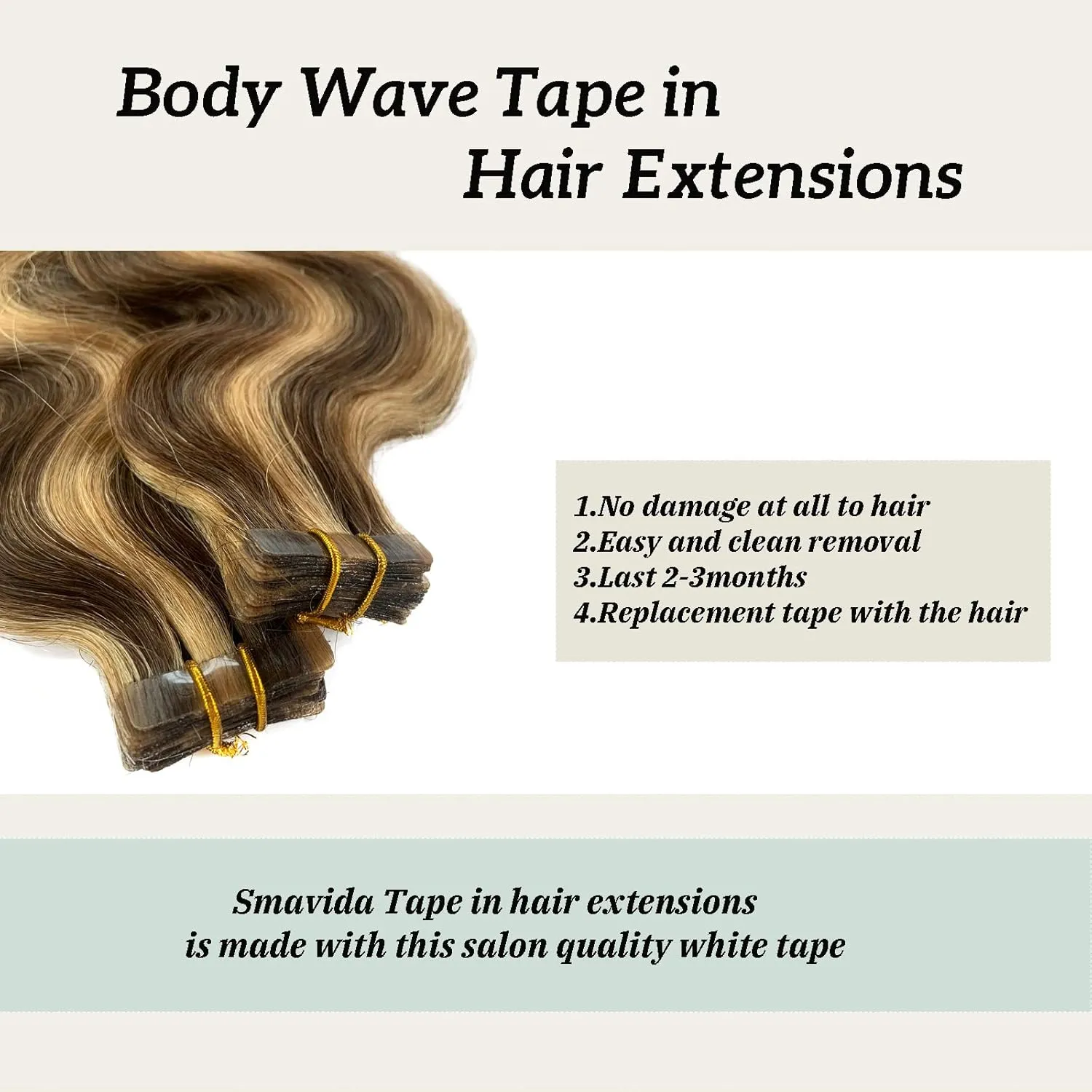 Body Wavy Highlights Tape in Hair Extensions for Women Ombre Brown with Strawberry Blonde Tape in Real Human Hair Extensions 16 Inch 30grams/20pcs Seamless Skin Weft Invisible