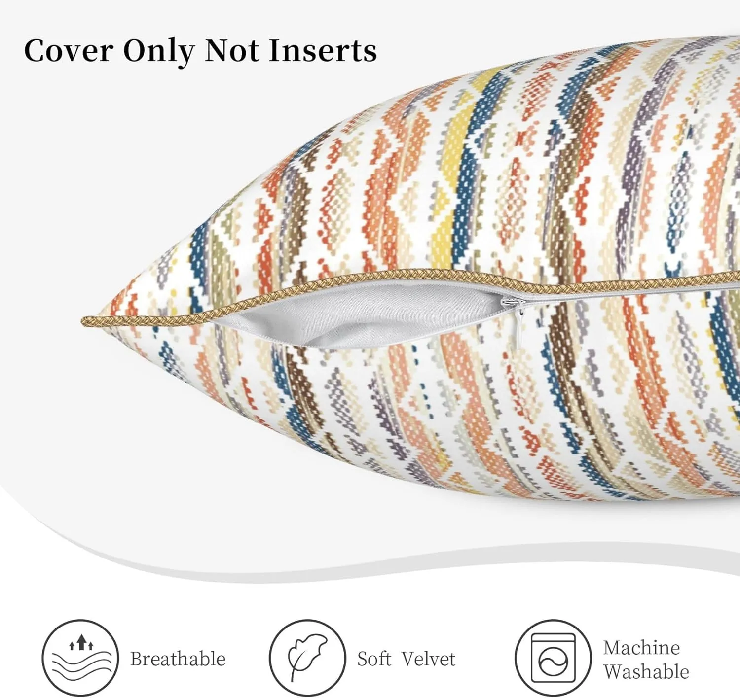 Boho Colorful Stripes Decorative Velvet Throw Pillow Covers 18x18 Inch Set of 2 Red Yellow Blue Geometric Pillows Cover Soft Farmhouse Cushion Case of Sofa Bed Living Room