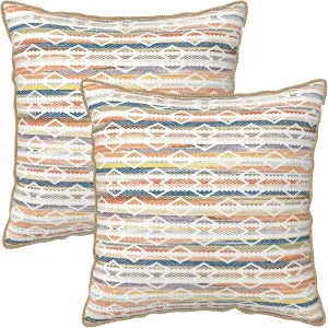 Boho Colorful Stripes Decorative Velvet Throw Pillow Covers 18x18 Inch Set of 2 Red Yellow Blue Geometric Pillows Cover Soft Farmhouse Cushion Case of Sofa Bed Living Room
