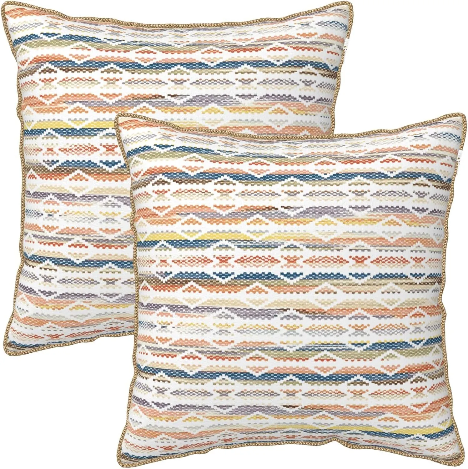 Boho Colorful Stripes Decorative Velvet Throw Pillow Covers 18x18 Inch Set of 2 Red Yellow Blue Geometric Pillows Cover Soft Farmhouse Cushion Case of Sofa Bed Living Room