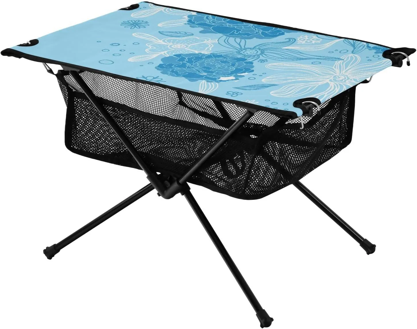 Bolaz Outdoor Folding Portable Picnic Camping Table-Abstract Blue Flowers,Storage Mesh for Camping Gear Accessories, Hiking, Mountaineering, Outdoor Travel