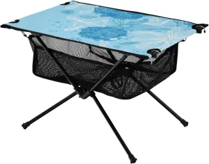 Bolaz Outdoor Folding Portable Picnic Camping Table-Abstract Blue Flowers,Storage Mesh for Camping Gear Accessories, Hiking, Mountaineering, Outdoor Travel