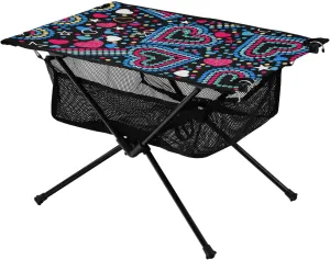 Bolaz Outdoor Folding Portable Picnic Camping Table-Art Coloful Heart Pattern,Storage Mesh for Camping Gear Accessories, Hiking, Mountaineering, Outdoor Travel