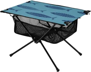 Bolaz Outdoor Folding Portable Picnic Camping Table-Fish Pattern on Blue,Storage Mesh for Camping Gear Accessories, Hiking, Mountaineering, Outdoor Travel
