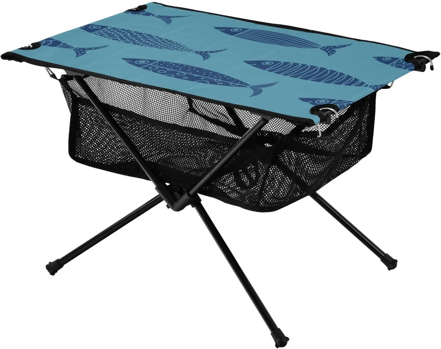 Bolaz Outdoor Folding Portable Picnic Camping Table-Fish Pattern on Blue,Storage Mesh for Camping Gear Accessories, Hiking, Mountaineering, Outdoor Travel