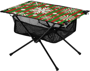 Bolaz Outdoor Folding Portable Picnic Camping Table-Snowflake on Red and Green,Storage Mesh for Camping Gear Accessories, Hiking, Mountaineering, Outdoor Travel