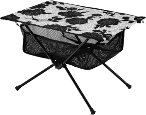 Bolaz Outdoor Folding Portable Picnic Camping Table-Vintage Black Rose Print,Storage Mesh for Camping Gear Accessories, Hiking, Mountaineering, Outdoor Travel