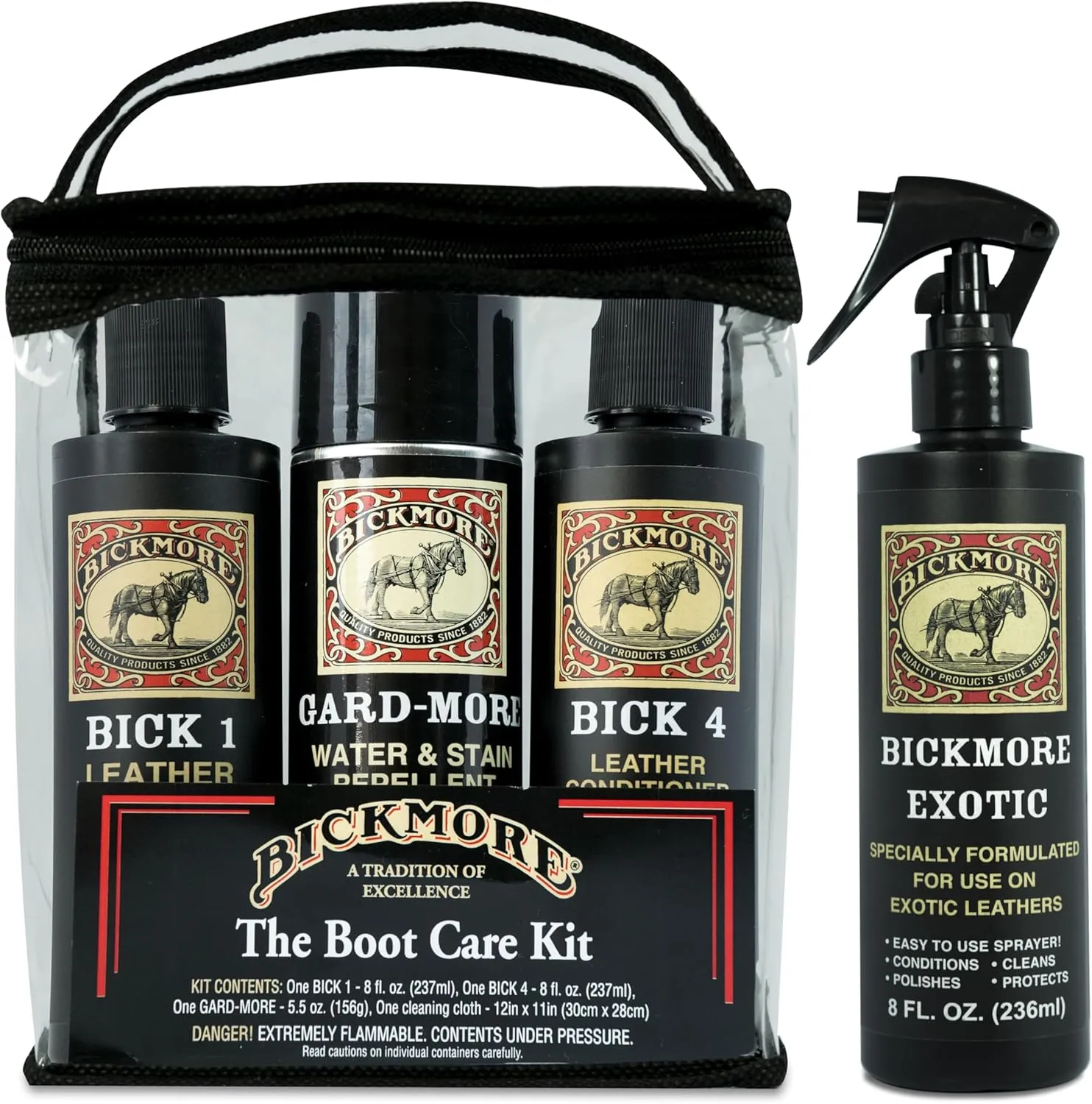 Boot Care Kit - Bick 1, Bick 4, Gard-More, and Exotic Leather Cleaner, Conditioners & Protector