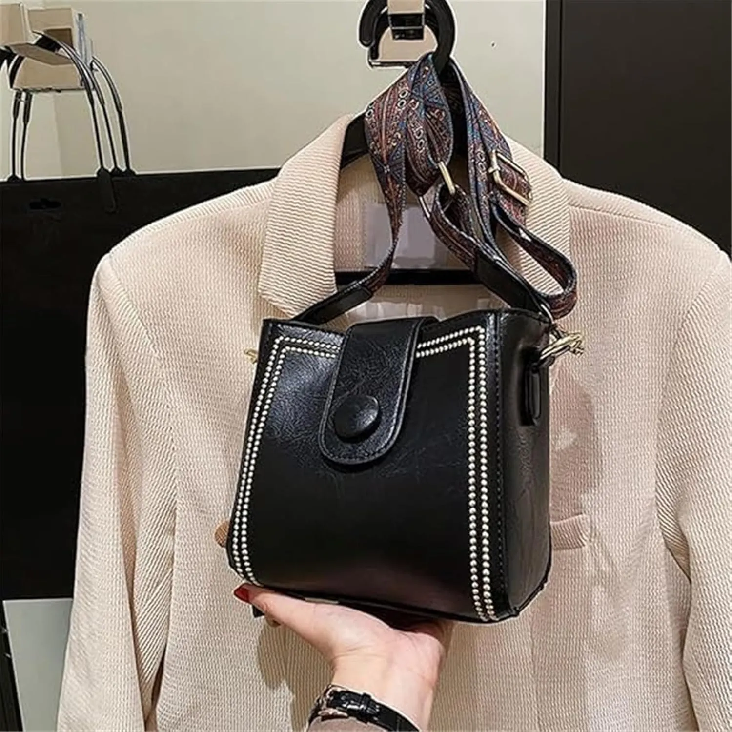 Bootara Bucket Bag, Vintage Fashion Bag, Crossbody Bags Adjustable Wider Shoulder Strap, Spacious Travel Tote