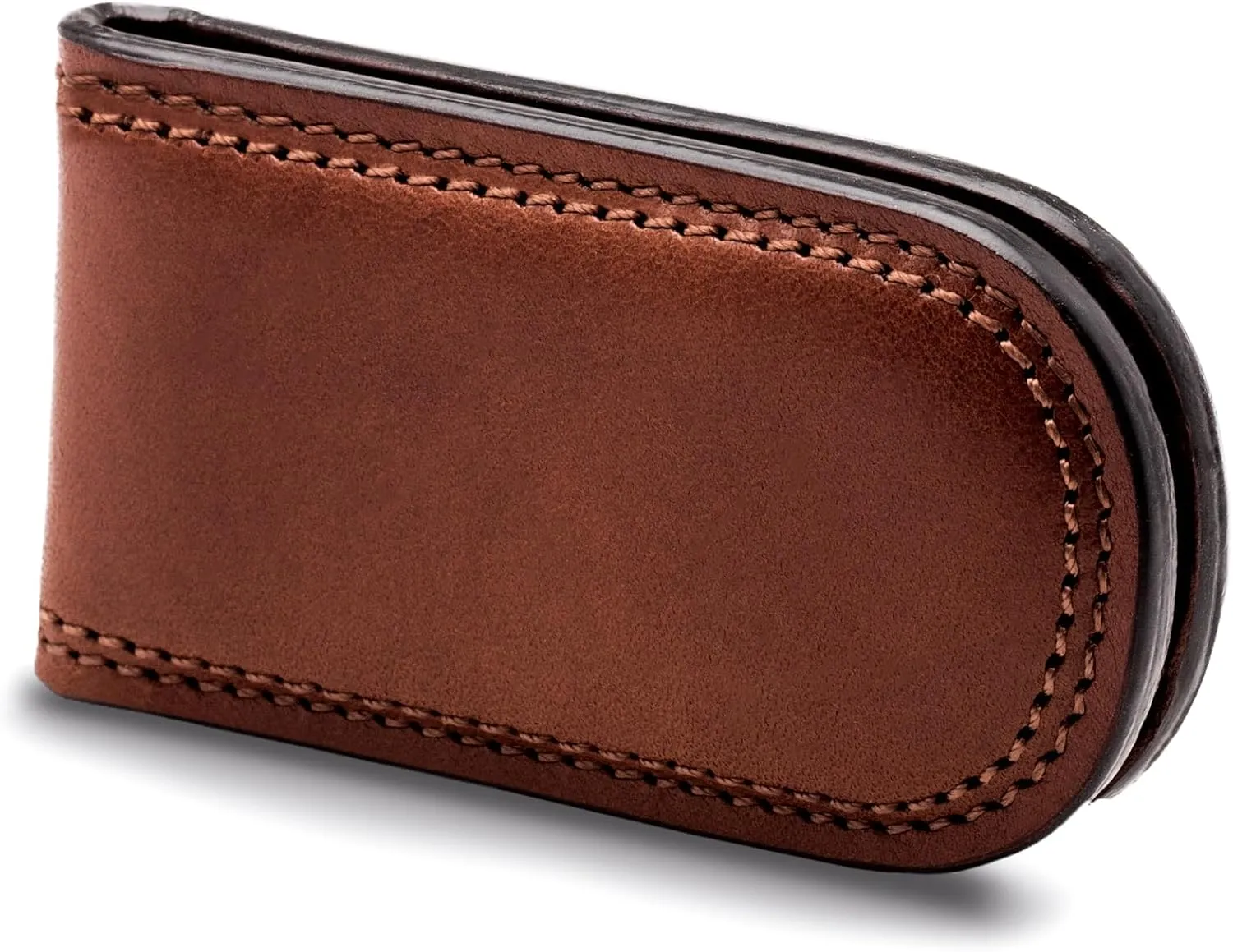 Bosca Men's Leather Money Clip Wallet - Magnetic, Luxury Full Grain Italian Dolce Leather Slim Clip For Men, Hand Stitched, Gift-Ready Packaging, Dark Brown