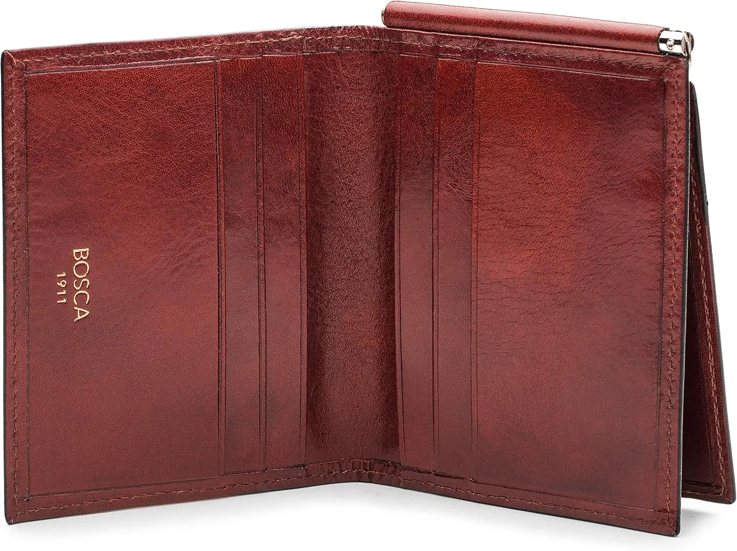 Bosca Men's Wallet, Old Leather Money Clip with Card Case Pocket, Designed For Front Pocket, Gift Packaging, Dark Brown