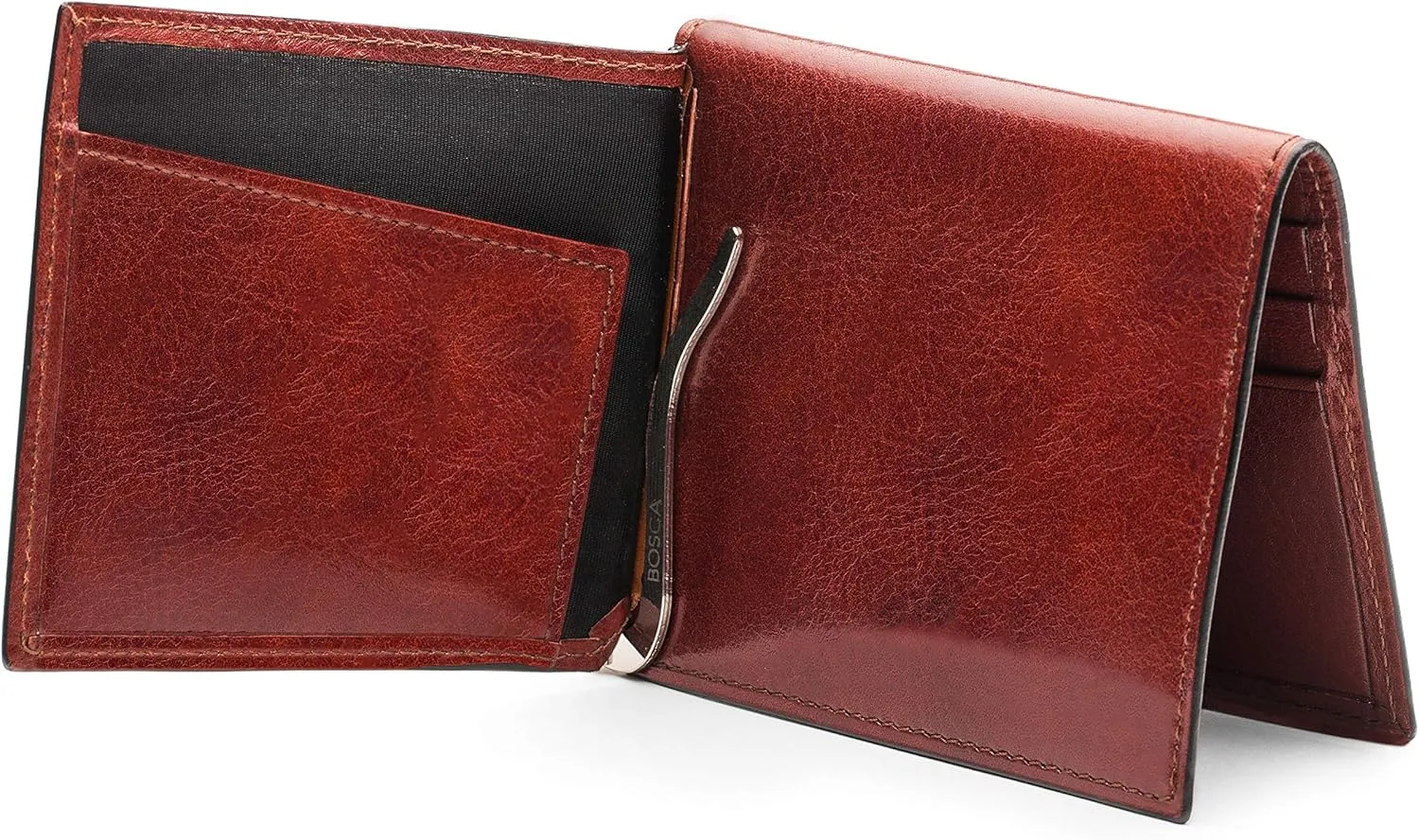 Bosca Men's Wallet, Old Leather Money Clip with Card Case Pocket, Designed For Front Pocket, Gift Packaging, Dark Brown