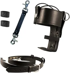 Boston Leather Firefighter's Bundle - Universal Radio Holder, Strap, & 2 Cord Keepers (Black, One Size, Leather)