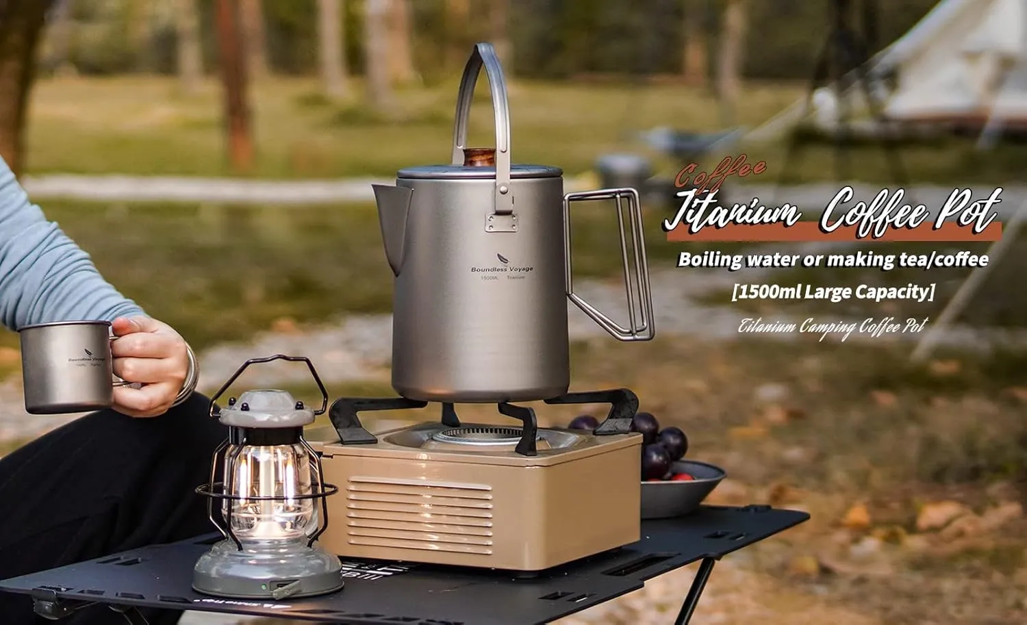 Boundless Voyage Titanium Camping Coffee Pot 1.5L Barista Kettle for Making Coffee Boiling Water Outdoor Traveling Campfire Stovetop Fast Brew