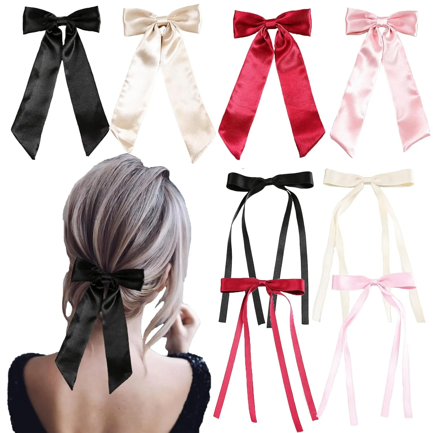 Bow Clips for Women Velvet, ELKINROVIC Mini Bow Alligator Clips Long Soft Small Ribbon Bowknot Hair Bows for Girls Adult Kids(8Packs)