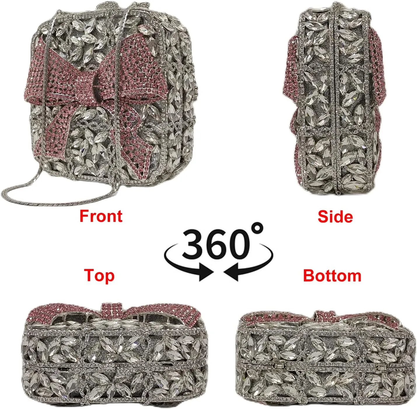 Bowknot Cute Crystal Box Clutch Luxury Evening Bag Women Sparkly Rhinestone Handbags Purses