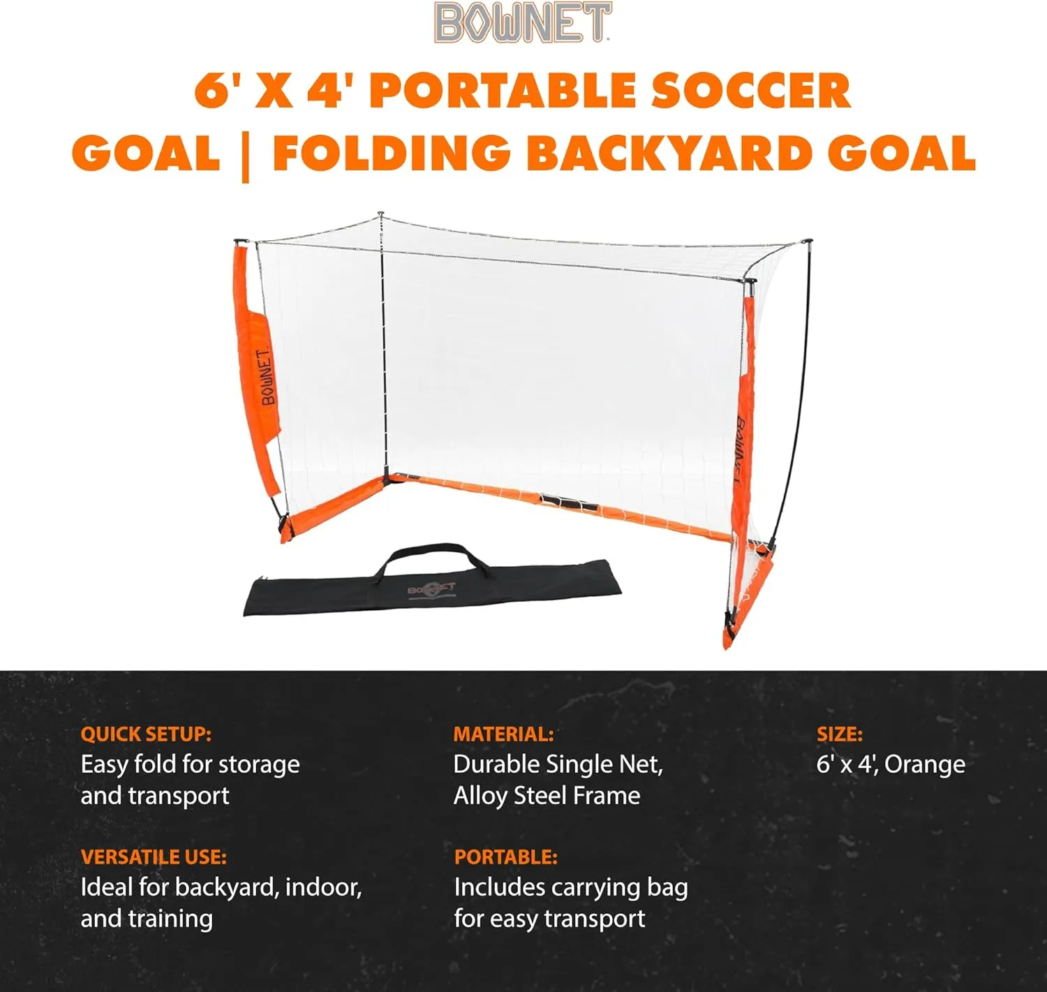 Bownet Portable Soccer Goal – Folding Pop Up Soccer Net for Training & Practice, Indoor/Outdoor, w/Carry Bag