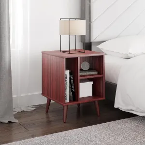 Boyd Sleep Mid-Century Modern Bedroom Nightstand Bedside Table: Warwick Three Compartment Storage Spaces, Cherry