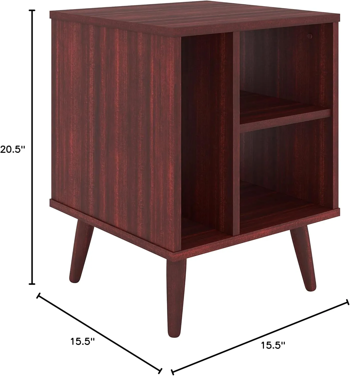 Boyd Sleep Mid-Century Modern Bedroom Nightstand Bedside Table: Warwick Three Compartment Storage Spaces, Cherry