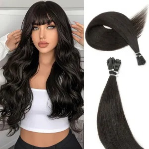 Boymia 14 Inch I Tip Hair Extensions #1B Natural Black 50strands 100% Remy Human Hair Invisible Silky Straight I Tip Keratin Hair Extensions