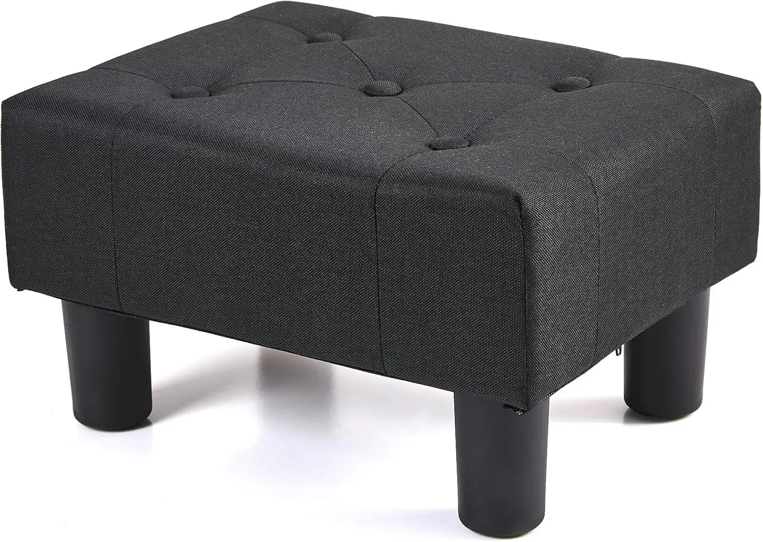 BRIAN & DANY Small Foot Stool, Linen Foot Stools with Legs, Stable Small Footstool for Living Room, Black