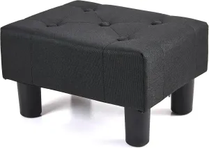 BRIAN & DANY Small Foot Stool, Linen Foot Stools with Legs, Stable Small Footstool for Living Room, Black