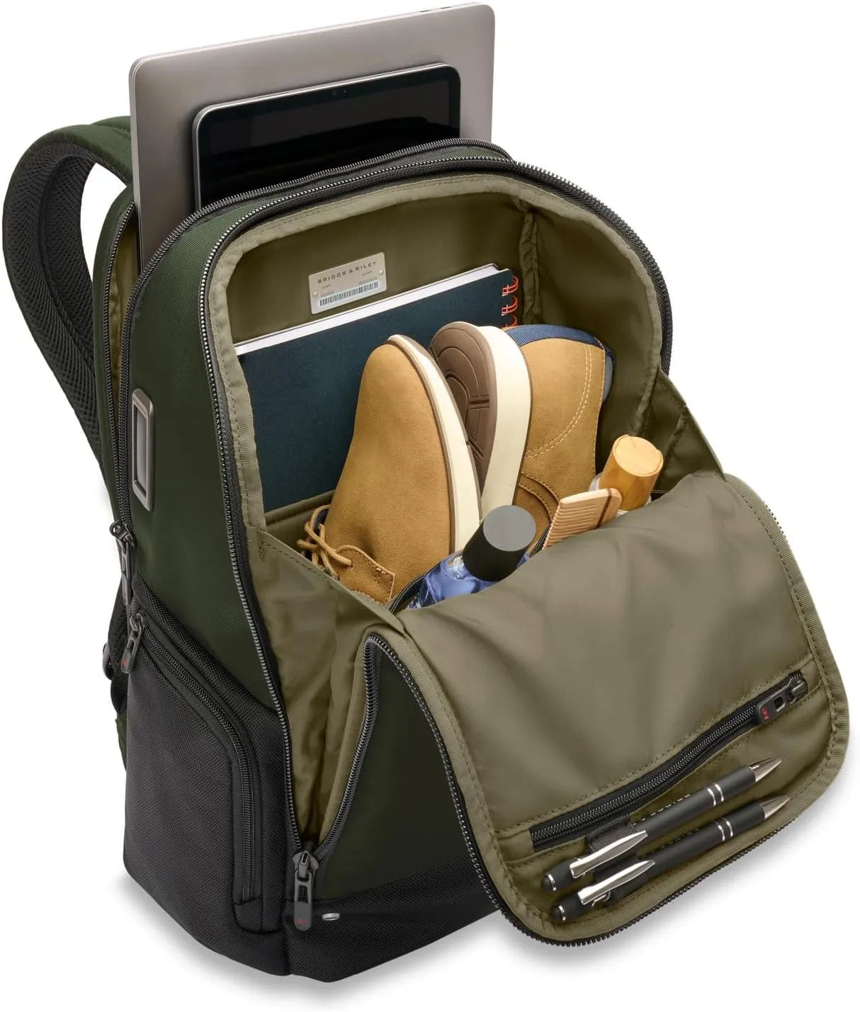 Briggs & Riley Medium Widemouth Backpack - Carry On Travel Backpack for Women & Men, Personal Item Bag, Self-Repairing Zippers, Padded Straps, Fits up to 15.6" Laptop - HTA Collection, Forest