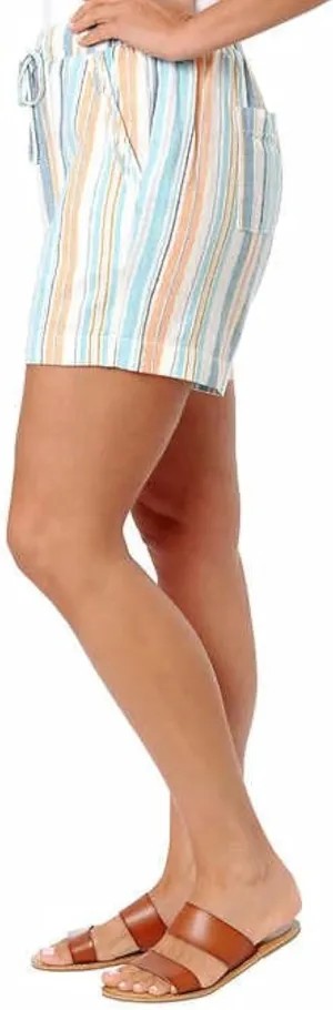 Briggs Ladies' Linen Blend Pull-On Short (Blue Stripe, S)