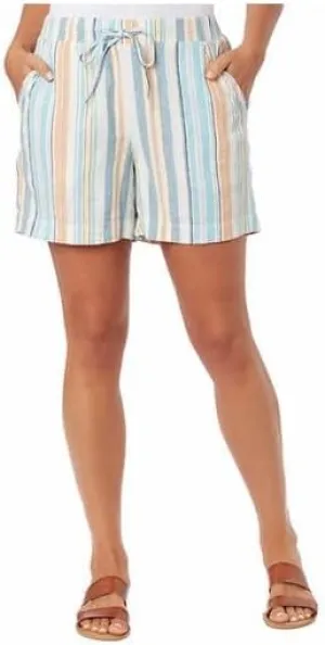 Briggs Ladies' Linen Blend Pull-On Short (Blue Stripe-XL)