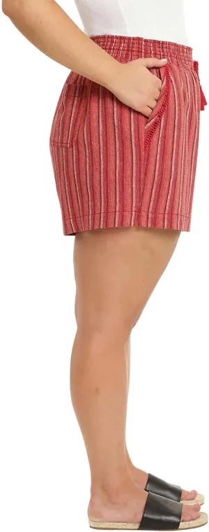 Briggs Ladies' Linen Blend Pull-On Short Red Stripe, X-Small
