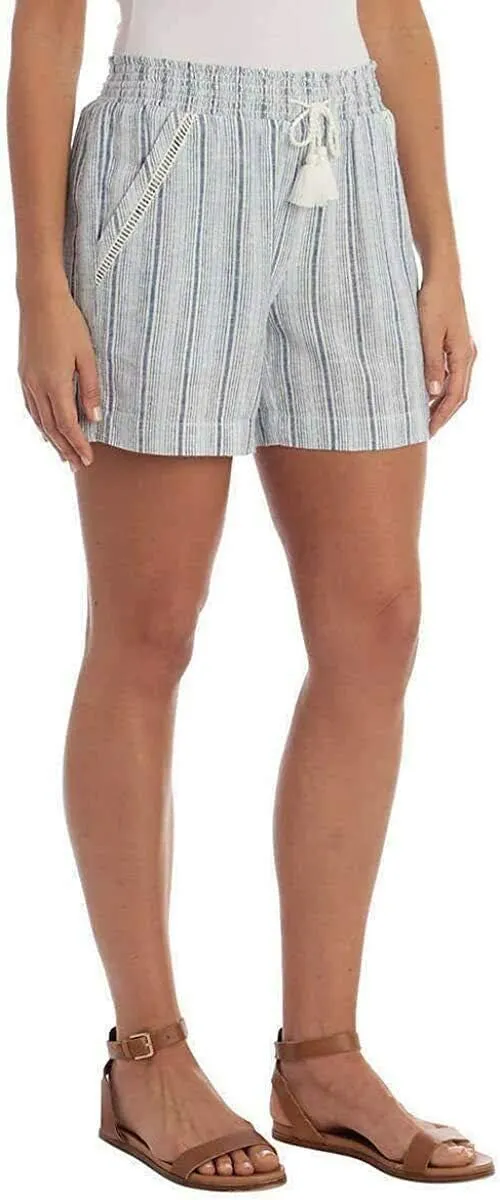 Briggs Women's Linen Blend Pull-On Shorts with Pockets and Drawstring (Blue, Teal)