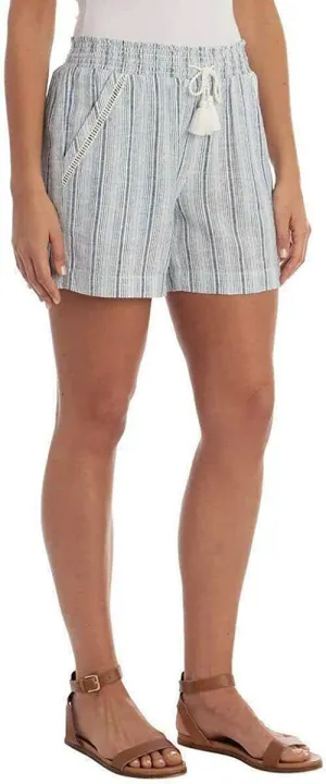 Briggs Women's Linen Blend Pull-On Shorts with Pockets and Drawstring (Blue, Teal)