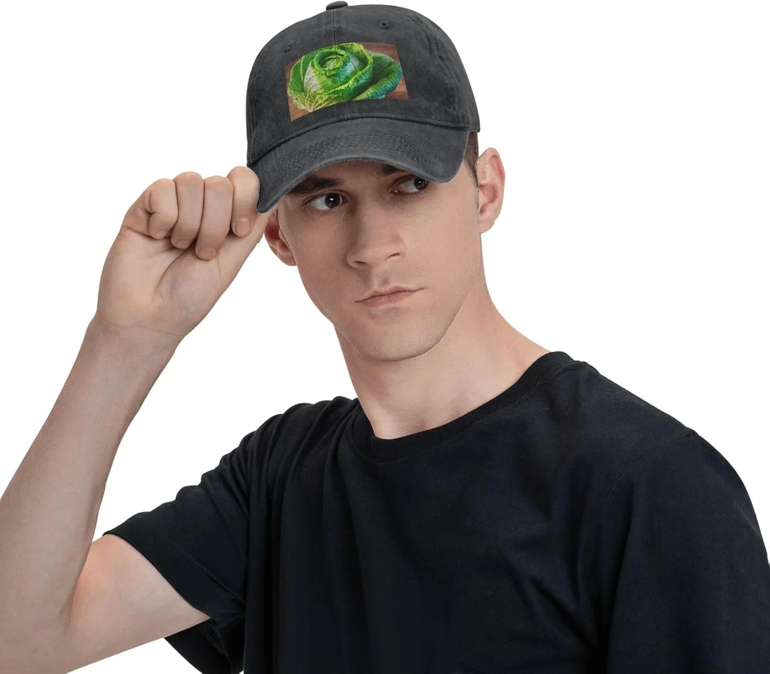 Bright Cabbage Print Unisex Washed Denim Baseball Cap,Adjustable Dad Hat,Trucker Hat for Sports, Travel