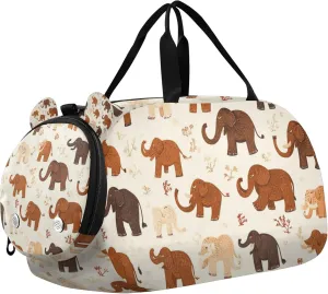 Brown Mammoths Cute Duffle Bag for Kids Girls Boys, Sports Gym Bag with Shoe Compartments, Kids Travel Overnight Weekender Shoulder Bag