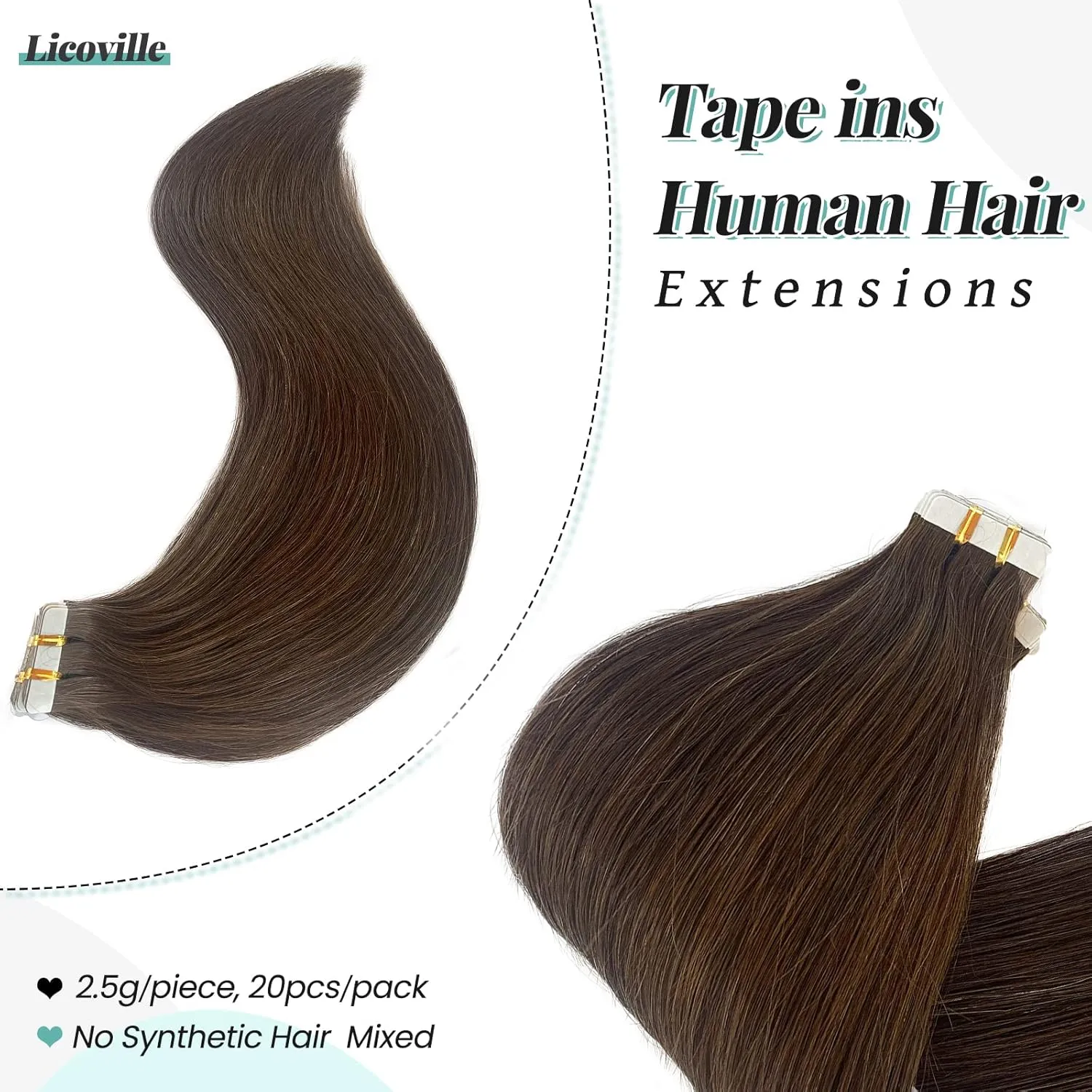 Brown Tape in Hair Extensions 14 Inch Human Hair Straight Remy Full Head 9A Grade for Women and Girls Medium Brown 50g 20pcs