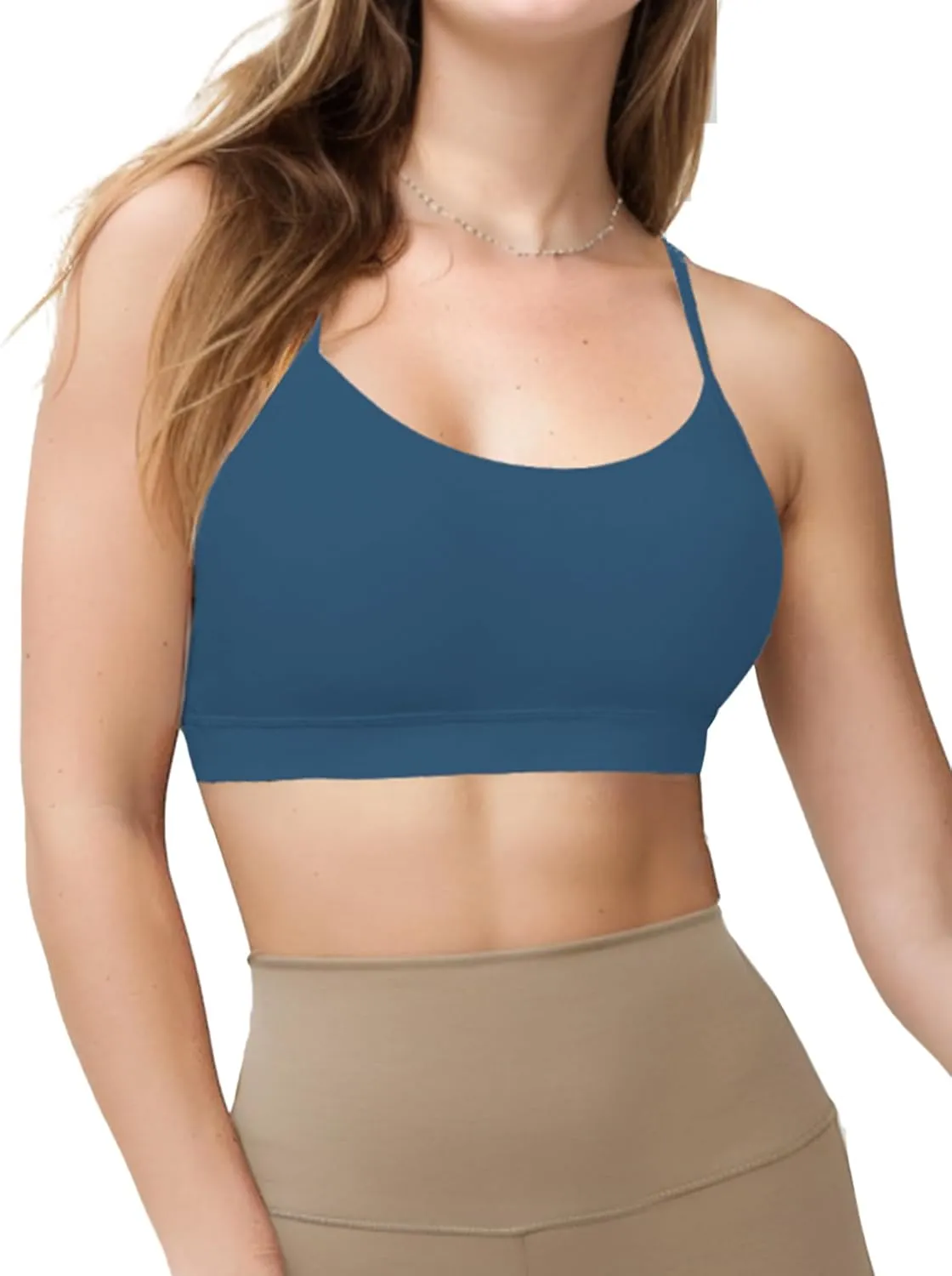 Buauty 2 Packs Y Back Sports Bra for Women, Low Impact Padded Racerback Spaghetti Strap Bras, Womens Workout Yoga Tops