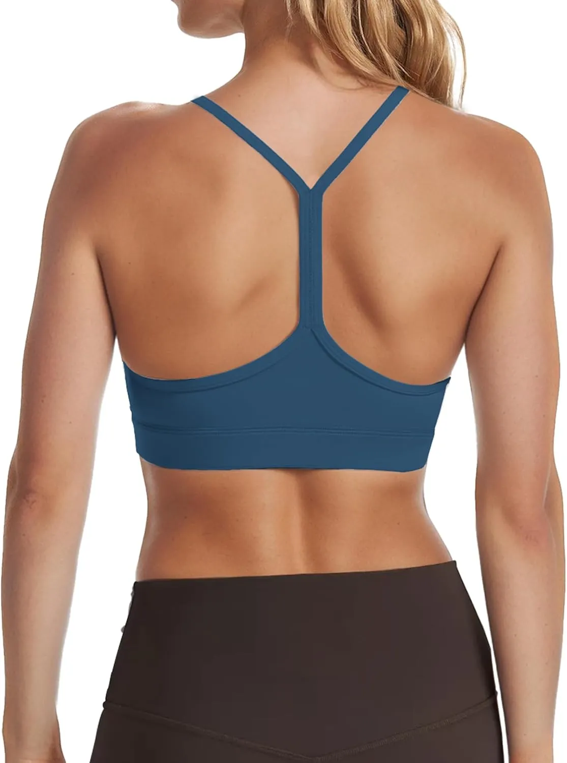 Buauty 2 Packs Y Back Sports Bra for Women, Low Impact Padded Racerback Spaghetti Strap Bras, Womens Workout Yoga Tops