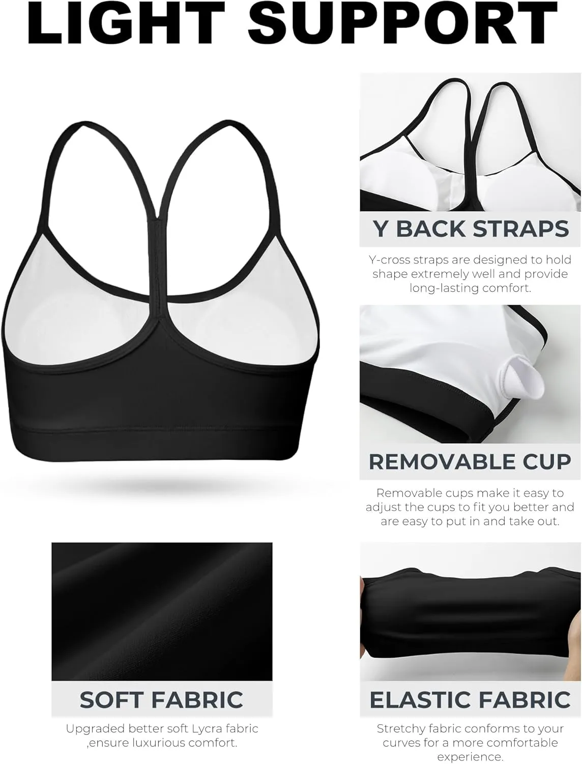Buauty 2 Packs Y Back Sports Bra for Women, Low Impact Padded Racerback Spaghetti Strap Bras, Womens Workout Yoga Tops