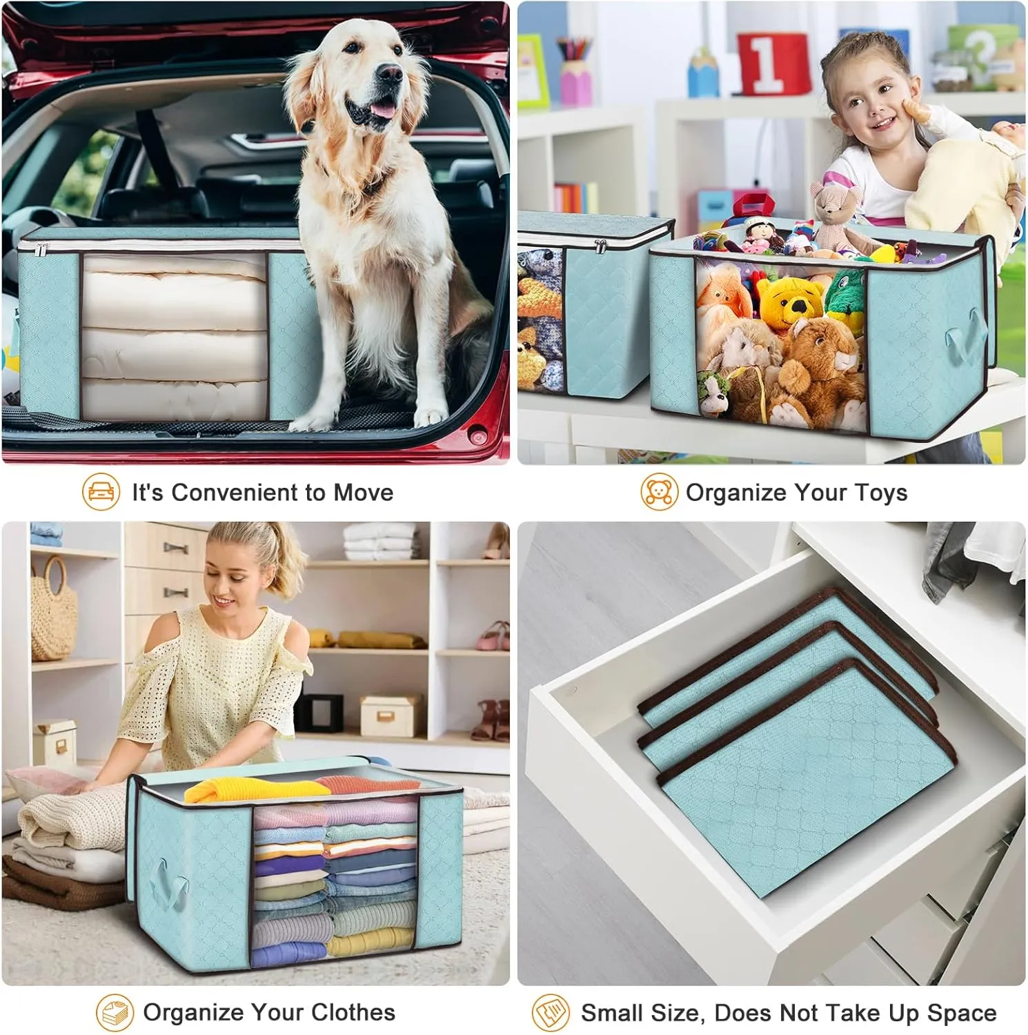 Budding Joy 90 L Large Storage Bags, 2 Pack Clothes Bins Foldable Closet Organizer Containers for Blanket, Comforters, Bed Sheets, Pillows and Toys (Blue)