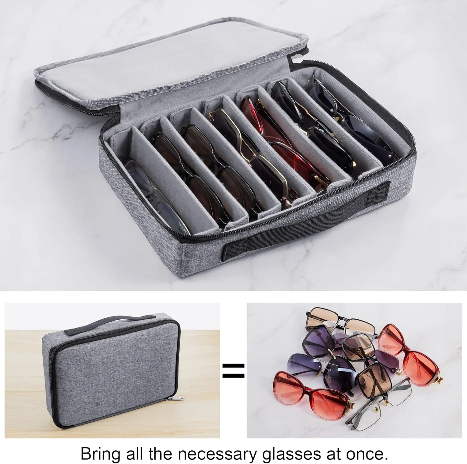 Bukere Travel Sunglasses Organizer Case, Adjustable Slot For Multiple Pairs, Portable Eyeglasses Storage Box for Men Women