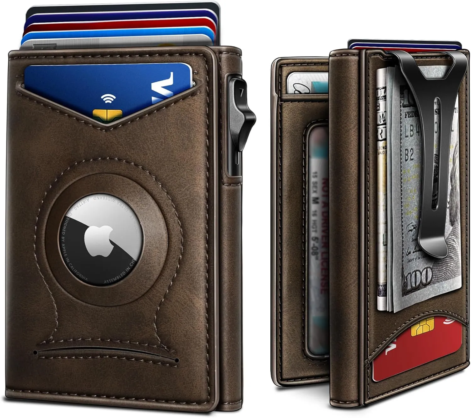 BULLIANT Money Clip Wallet,Mens Gift Slim Wallet Credit Card Holder Airtag&Standard Use 9Cards-Metal Case in Magnetic Flip Shell