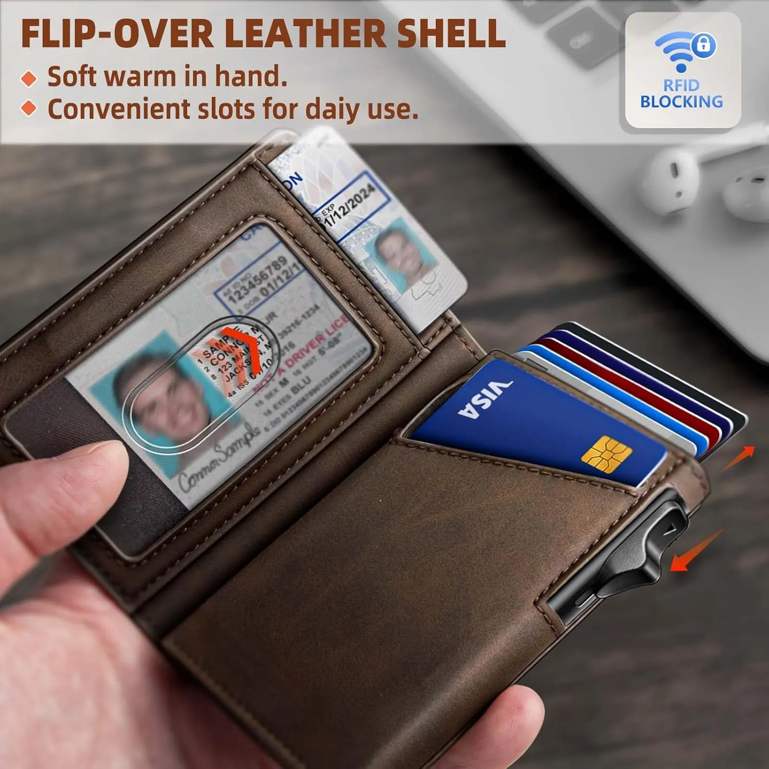 BULLIANT Money Clip Wallet,Mens Gift Slim Wallet Credit Card Holder Airtag&Standard Use 9Cards-Metal Case in Magnetic Flip Shell