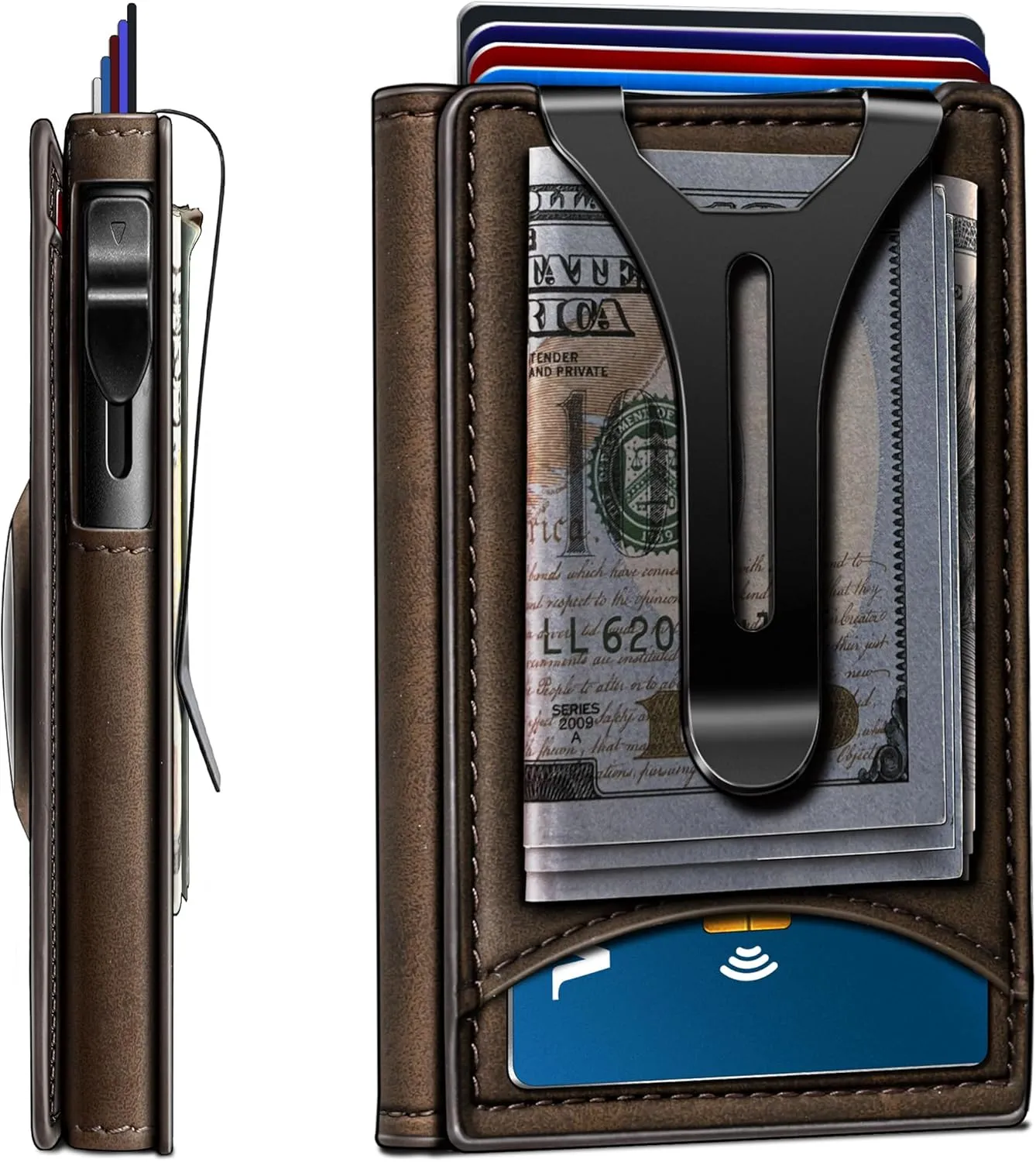 BULLIANT Money Clip Wallet,Mens Gift Slim Wallet Credit Card Holder Airtag&Standard Use 9Cards-Metal Case in Magnetic Flip Shell