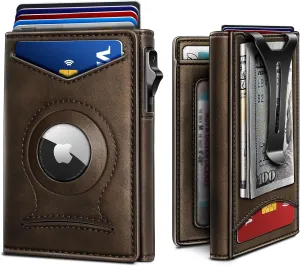 BULLIANT Money Clip Wallet,Mens Gift Slim Wallet Credit Card Holder Airtag&Standard Use 9Cards-Metal Case in Magnetic Flip Shell