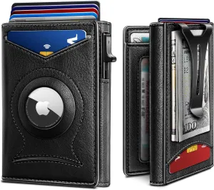 BULLIANT Money Clip Wallet,Mens Gift Slim Wallet Credit Card Holder Airtag&Standard Use 9Cards-Metal Case in Magnetic Flip Shell