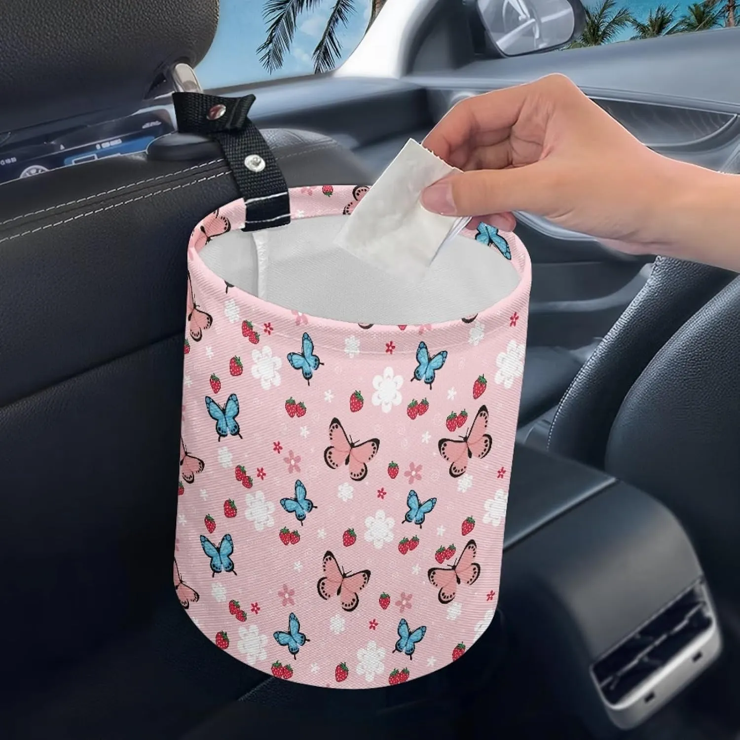 Butterfly Daisy Car Trash Storage Box Multifunctional Garbage Bags for Car, Office, Home, Travel Camping Accessories, Easy to Clean