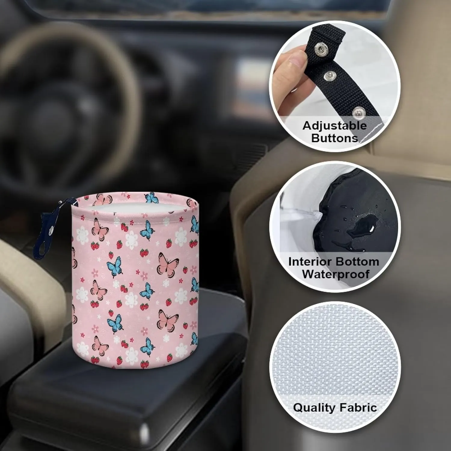 Butterfly Daisy Car Trash Storage Box Multifunctional Garbage Bags for Car, Office, Home, Travel Camping Accessories, Easy to Clean