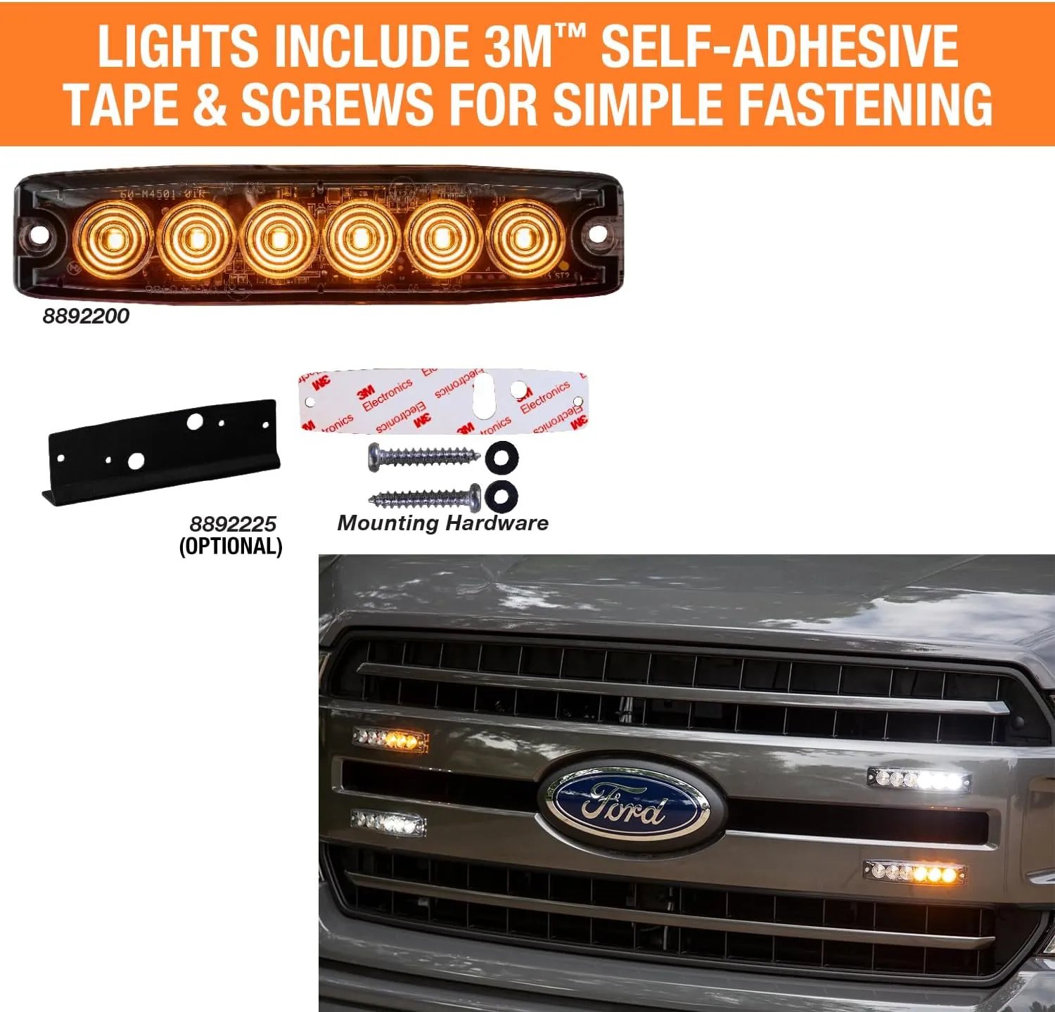 Buyers Products 8892200 5" Amber LED Strobe Light, 6 LEDs, 23 Flash Patterns, Aluminum Housing, Warning Lights For Utility Vehicles