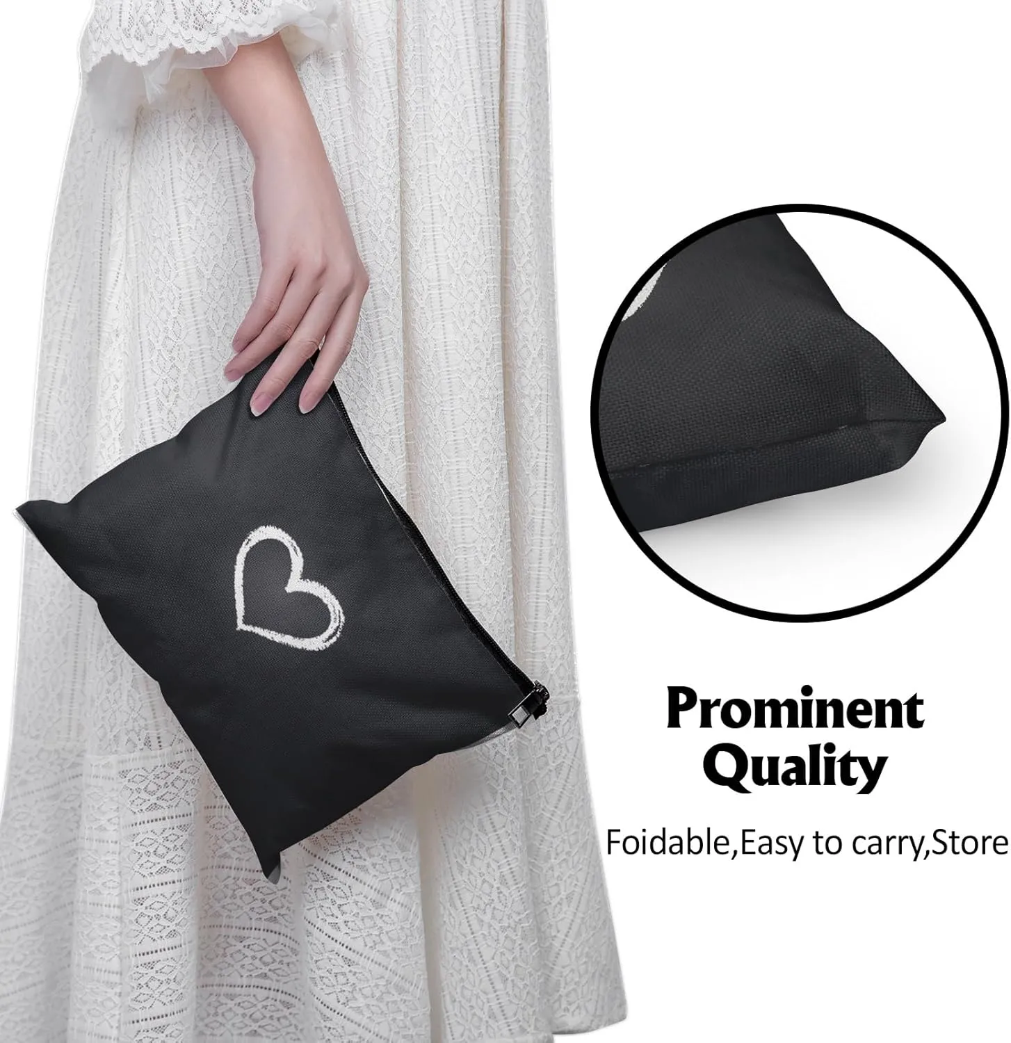 Cafl Chalk Heart Makeup Bag Travel Large Heart Cosmetic Bag Organizer toiletry Essentials Jewelry Skincare Zipper Bag For Women -10×8 inch