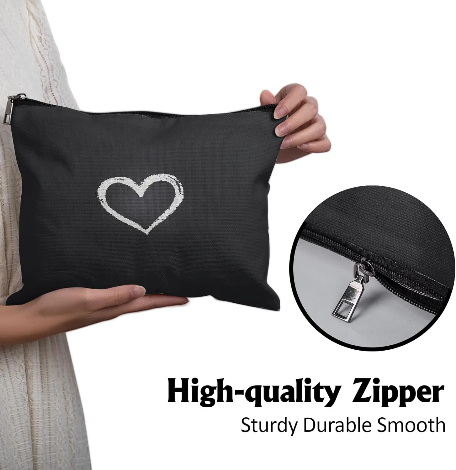 Cafl Chalk Heart Makeup Bag Travel Large Heart Cosmetic Bag Organizer toiletry Essentials Jewelry Skincare Zipper Bag For Women -10×8 inch